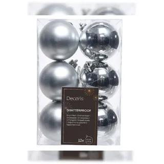 Decoris Kaemingk Weihnachtsbaumkugeln Bruchfest 6 cm 12 Stück Silber