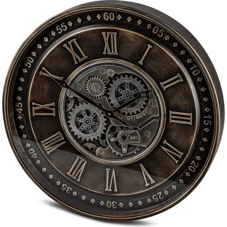 formano XXL Wanduhr mit Beweglichen Zahnrädern braun 59 cm Uhr Clock Steampunk - Braun