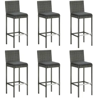 The Living Store Barhocker mit Kissen 6 Stk. Grau Poly Rattan - Grau