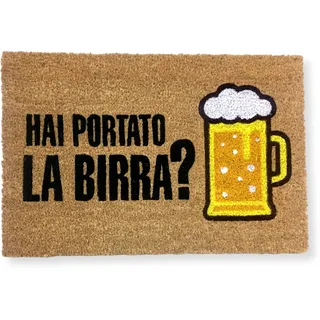 KOKO DOORMATS Fussmatte aussen - Türmatte außen kokosmatte mit antirutsch PVC - Fußmatte lustig Bier - HAI PORTATO LA Birra? Design - Outdoor Doormat - Größe: 60 x 40 x 1.5 cm.