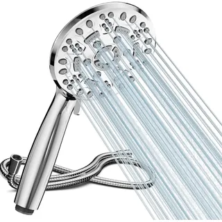 Cobbe Duschkopf mit Schlauch, Hochdruck Duschbrause mit 8 Strahlarten, Druckerhöhend Wassersparend, Großem Regendusche Handbrause (Chrom)