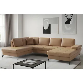 Wohnlandschaft SIT & MORE "Morris Jubi, Breite 300 cm", cappuccino, Sofas, B/H/T: 300cm x 83cm x 202cm, NaturLEDER, Ottomane links, Mit Armteilverstellung,mit Armteilverstellung, Wohnlandschaft, mit Armteilfunktion, optional mit Bettfunktion, B:300cm H:83cm T:202cm