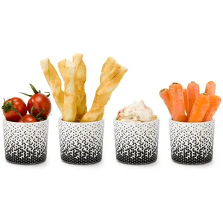 ROMINOX Geschenkartikel 4er Set Mini Snackbecher // Aperitivo, modernes Schwarz-Weiß, Keramik für Nüsse, Gemüsesticks, Tapas, Dips oder auch Marmeladen, Maße: ca. 6,5 × 6,5 × 5,7 cm