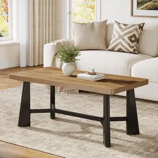 Tribesigns Rechteckiger Couchtisch, 120 cm Wohnzimmertisch, Landhaus-Industrie-Stil Sofatisch, Mitteltisch für das Wohnzimmer - Braun