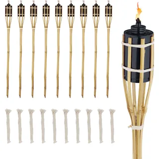 Relaxdays Gartenfackeln 10er Set Bambus Höhe 80 cm schwarz/bronze