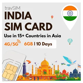 travSIM Indien SIM-Karte | 6GB Mobile Daten | Kostenloses Roaming in Sri Lanka & 15+ Ländern in Asien | Der Plan auf Dieser Indien SIM-Karte ist 10 Tage lang gültig.