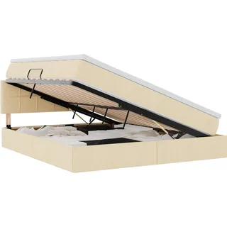 Aufbewahrungsbett mit Matratze Creme 160 x 200 cm Holzwerkstoff - Creme