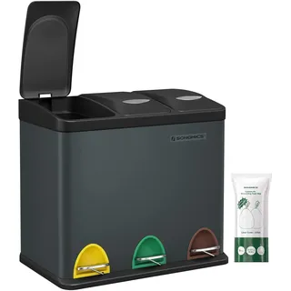 Songmics Mülleimer 3 x 8 l Grüngrau-Schwarz