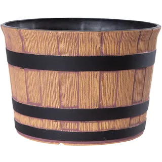 Jinfa Pflanzkübel Kunststoff Holzoptik | Farbe Walnuss | Design Barrique Ø 36 cm | Blumenkübel Übertopf Garten, Balkon & Terrasse | Wetterfest & Dekorativ