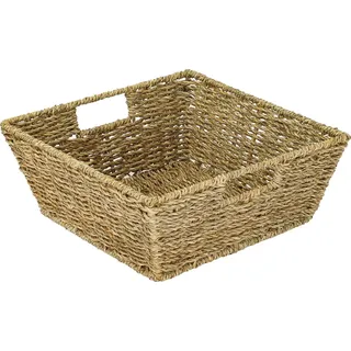 HMF Geschenkkorb Aufbewahrungskorb geflochten aus Seegras Rechteckig 30 x 30 x 12 cm beige