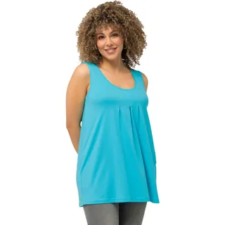Ulla Popken Damen große Größen Übergrößen Plus Size Top, Zierfalten, A-Linie, Rundhals, ärmellos, Modal tiefes Aqua 54+ 796470730-54+