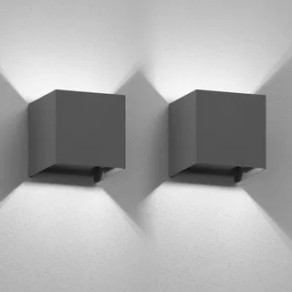 ledscom.de 2x Wandleuchte CUBEL für außen, anthrazit, IP65, Up & Downlight, quadratisch + LED Lampe 596lm, weiß