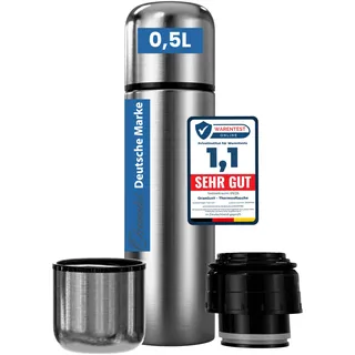Oramics® Thermosflasche 500ml – BPA-freie Thermoskanne für warm & kalt – Auslaufsichere Isolierflasche aus Edelstahl rostfrei – Thermoflasche mit Becher – Stainless Steel Silber
