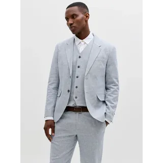 Sakko JACK & JONES "JPRMARTIN SUMMER BLZ LINEN BLEND NO06 SN", Herren, Gr. 56, faded denim fit:slim fit, Web, Obermaterial: 70% Baumwolle, 30% Leinen, unifarben, slim fit normal, V-Ausschnitt, gerader Abschluss, Sakkos Sakko, Baumwollmischung, slim fit