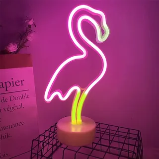 ENUOLI Flamingo Leuchtreklame Neonlicht mit Sockel Led Leuchtreklame für Wanddekor USB oder batteriebetriebene Neon Light Sign Neon Nachtlicht Neonlampe für Festival Party Weihnachten