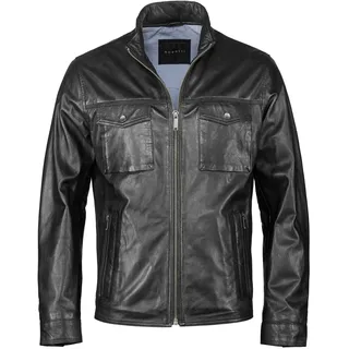 Lederjacke BUGATTI "BUNICOLO", Herren, Gr. 50, schwarz, Obermaterial: 100% Lammleder LEL., uni, regular fit, Jacken Lederjacke, mit Stehkragen und Reisverschlüssen