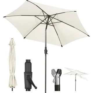Sekey Sonnenschirm 270 cm Gartenschirm UPF50+ Knickbar, Terrassenschirm für Garten, Balkon und Café, Creme - Creme