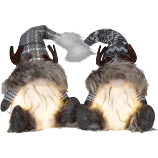 Brandsseller Weihnachtswichtel 20 cm mit LED – Skandinavische Figuren, detailreiche GNOME als dekorative Winterdeko für Tisch, Fenster & Wohnzimmer, Paar