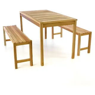 VCM 3-tlg. Sitzgruppe natur Garten-Set Gartentisch mit Bank 135 cm