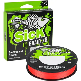Berkley Sick Braid – 8-fach geflochtene Angelschnur, super glattes 8-fach Multifaden PE Raubfischgeflecht, Angelschnüre 150-300 m zum Süßwasser- oder Salzwasser-Meeresangeln, Red