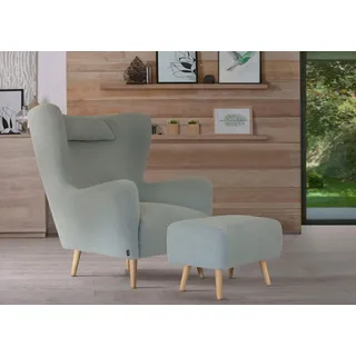 Home Affaire Ohrensessel Telford Fellimitat 77 x 106 x 92 cm Grün mit Hocker