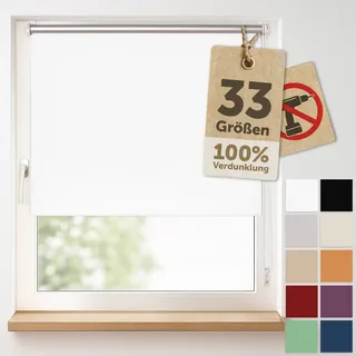 Blumtal Verdunkelungsrollo ohne Bohren 90x130cm - Thermorollo/Verdunklungsrollo 100% Verdunkelung - Klemmrollos für Fenster ohne Bohren - 4-lagiges Rollo UV-beständig - Sonnenrollo Fenster Weiß