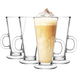 Glasmark KROSNO 1992 Gläser Set Kaffeegläser Mit Henkel Latte 4 Stück 250 ml Kaffee Tee Latte Glas Teetassen Glasbecher Trinkglas Spülmaschinenfest, Durchsichtig