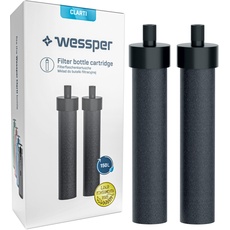 Wessper Wasserfilter Clarti, 2er Pack Filter Borosilikat Glas Trinkflaschen zur Reduzierung von Chlor, Mikropartikel und Anderen Geschmacksstörenden Stoffen im Leitungswasser