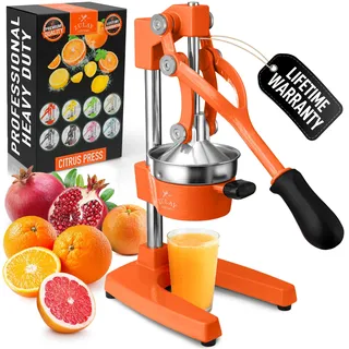 Zulay Kitchen Saftpresse Manuell aus Gusseisen, Saftpresse Orangenpresse Manuell für Zitrusfrüchte, Robuste Obstpresse aus Edelstahl, Cast Iron Juicer, Manual Entsafter für Orangen/Zitronen - Orange