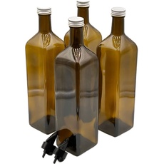 Devitre 4er Set Ölflasche 1000 ml mit 2x Aussgießer aus Kunststoff und Etiketten