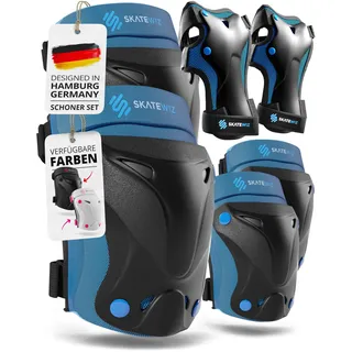 SKATEWIZ Knieschoner Kinder - Schoner Inliner Kinder - Knieschützer - Schützer Inliner Schoner Set - Protektoren Knie und Ellenbogenschützer - Protect-1 Blue Größe XS - Skateboard, Inline Skates