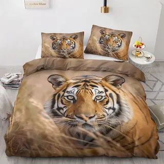 GEDAEUBA Bettwäsche 140x200 Tiger - Wilde Tiere Bettbezug 140x200 2er Set, Wendebettwäsche und Kissenbezug 70x90, Weiche & Angenehme Mikrofaser Bettwäsche-Sets mit Reißverschluss