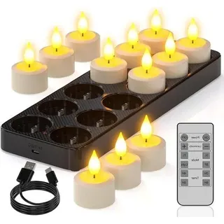 Elektrische Kerzen mit Timerfunktion und Ladestation - 12 LED-Kerzen flikkernd - Fernbedienung Timer - Wohnzimmer Dekoration für Halloween und Weihnachten Tisch Feiertagsdekoration