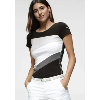 T-Shirt KANGAROOS, Damen, Gr. 40/42, weiß (schwarz, grau, weiß), Rippware, Obermaterial: 60% Baumwolle, 38% Polyester, 2% Viskose, mehrfarbig, sehr figurbetont hüftbedeckend, Rundhals, Shirts T-Shirt, Kurzarm, sehr figurbetont, Colourblocking-Optik, Topseller