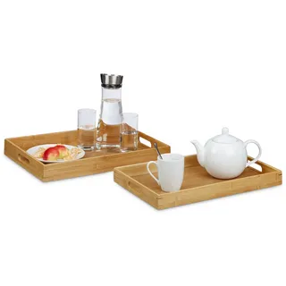 Relaxdays 2Xserviertablett , Hellbraun , Holz , 45x5.5x31 cm , Geschirr, Tischkultur & Serviergeschirr, Tabletts