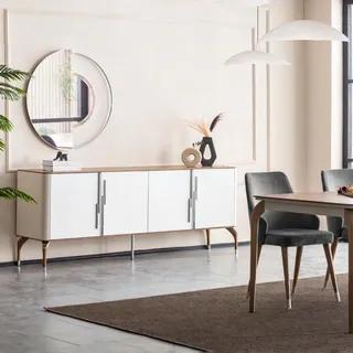 Esszimmer Kommode Sideboard mit Spiegel Modern Neu Luxus Kommoden Holz Design - Weiß