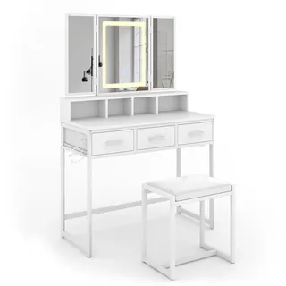 Vicco Schminktisch Mavida 90 cm mit LED-Spiegel und Hocker