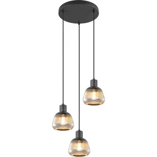 TRIO LEUCHTEN Pendelleuchte "TARIFA, 3-flammige Hängeleuchte exkl 3xE27 max 25W, Glas Hängelampe", schwarz (schwarz matt), 3, Ø 37,5cm H: 150cm, 1 Stk., Leuchten, höhenverstellbar max 150cm Glas in Riffeloptik und leicht verspiegelt, Pendelleuchte