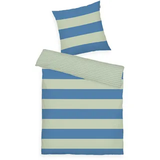 Herding TOM TAILOR Renforcé-Bettwäsche, 80x80 cm + 135x200 cm, 100% Baumwolle/ Renforcé, mit Wendemotiv und farbigem Reißverschluss, BOLD STRIPES Grün, Blau (Green Leaf & Cool Blue)