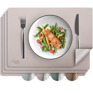 smøla Tischsets aus PU-Leder 4er Set I Platzset Abwaschbar I Platzdeckchen Set in Lederoptik I Untersetzer für Teller I Tischunterlage Esstisch I Tischdeko, Lila/Silber