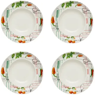 KHG 4er-Set Pastateller, extra groß mit 30 cm Durchmesser in Besteck Print | perfekt für Gastro und Zuhause, hochwertiges Porzellan, Suppenteller, Salatteller, spülmaschinengeeignet, praktisch