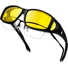 KANASTAL Überbrille Sonnenbrille Polarisiert Nachtsicht Fahren Gläser Herren und Damen Nachtsichtbrillen Gelb für Brillenträger Nachts Autofahren