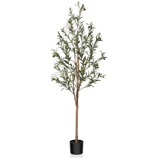 OAKRED Künstlicher Olivenbaum, künstliche Olivenpflanzen für den Innenbereich, natürlicher künstlicher Baum, künstliche Seidenpflanzen für Büro, Zuhause, Wohnzimmer, Boden, Terrasse,