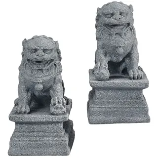 Angoily 2Pcs Kleinen Löwen Skulptur Lion Statue Skulptur Chinesischen Stein Statue Lion Figuren Feng Shui Statuen für Garten Hause Bonsai