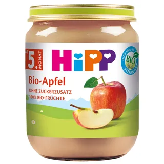 HiPP Bio Apfel (6 x 125g), Babygläschen ab 5. Monat, 100% Früchte, ohne Zuckerzusatz, ideal als Nachspeise oder Brei-Zutat
