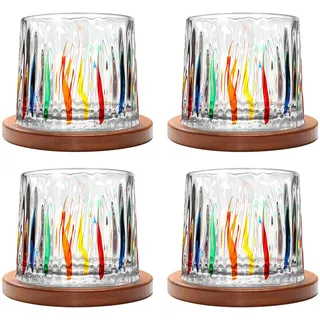 Uten Drehbare Wassergläser, 4 pcs Whisky Gläser 275 ml/ 10 oz, Bambus Untersetzer, als Cocktailbecher, Kaffeetasse, zum Entspannen, Geschenk, Stehaufmännchen Gläser