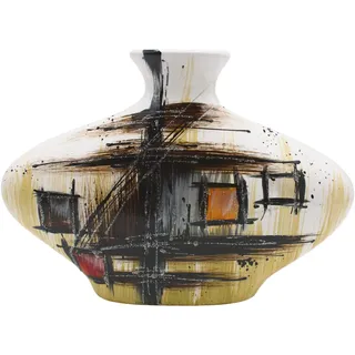 Dekohelden24 Ovale Keramik Vase mit abstraktem Muster, schwarz/braun/Silber, Handarbeit, Größe: L/B/H ca. 7 x 30 x 20 cm