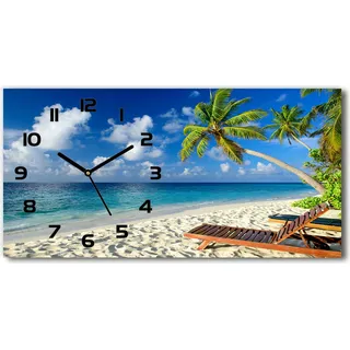 Wanduhr aus Glas – 60x30 cm - Glasbild - Glasuhr - Gehärtetes Glas - schwarze-zeiger - Tropischer Strand