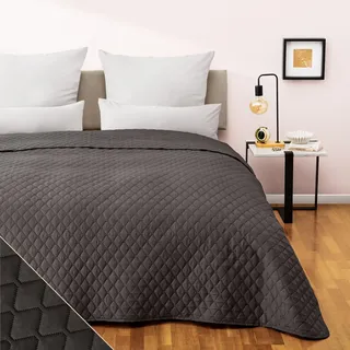 Blumtal Tagesdecke 170x210 cm - OEKO-TEX zertifizierter Bettüberwurf als Tagesdecke 90x200 cm (Bettgröße) - Überwurfdecke - Sofa Überwurf - Couch Überwurf - Bettüberwurf Anthrazit
