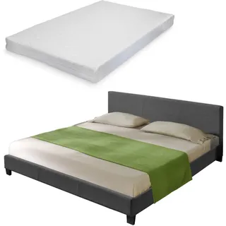 Corium Polsterbett Skagen mit Kaltschaummatratze 140x200cm Bett Lattenrost Stoff - Grau